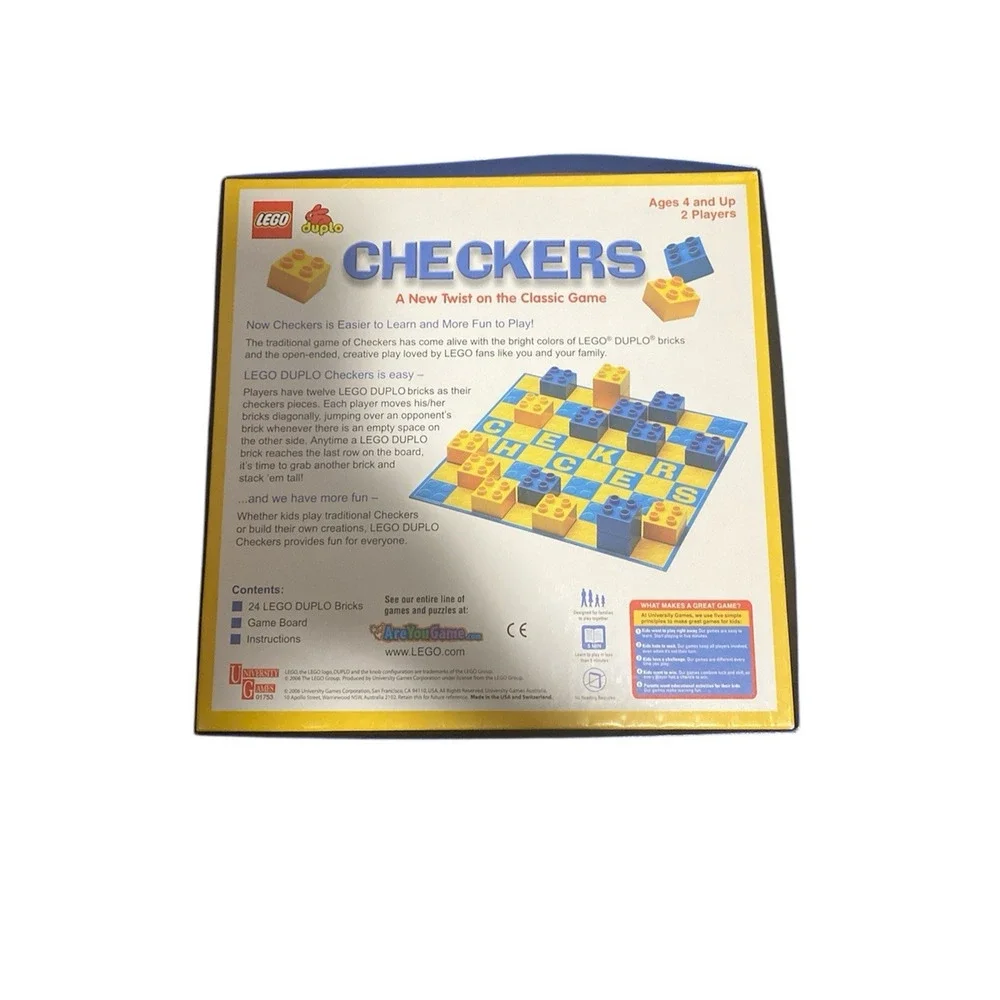 LEGO CHECKERS A New Twist On The Classic Game Box - 24 Lego DUPLO Bricks
